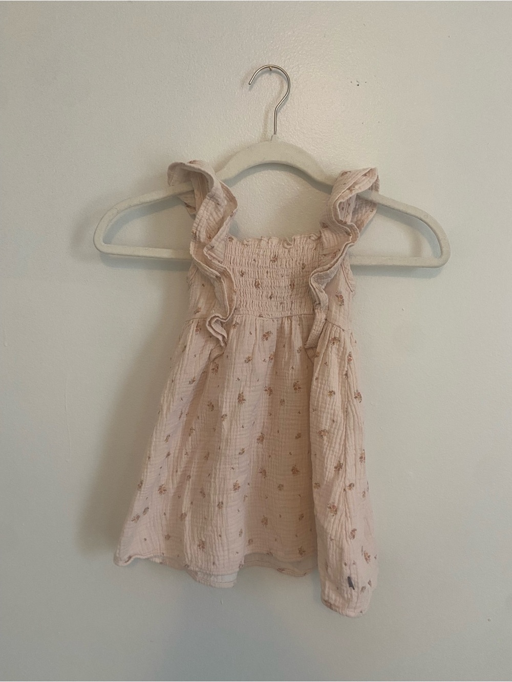 Soft Pink Smocked Ruffle Baby/Toddler Dress with Ditsy Floral Print